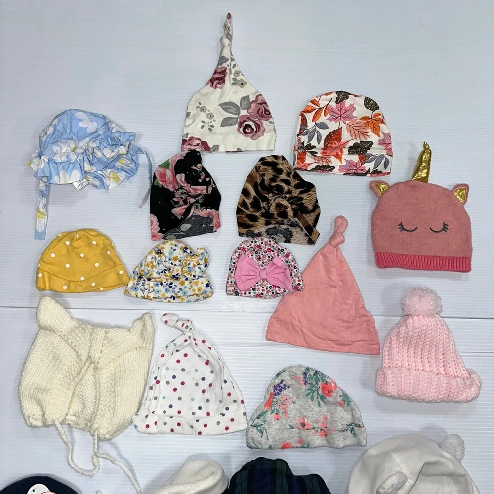 Lot of 18 Baby Girl Assorted Hats Bundle One Size Multi-color Pink